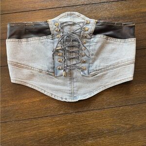 AKIRA Lace Up Denim Corset Belt Light Blue Waist Belt Size S Y2K Western
